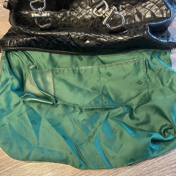 Donald Pliner Black Quilted Patent Leather Large Shoulder Tote Bag Preppy Classy - Picture 9 of 11